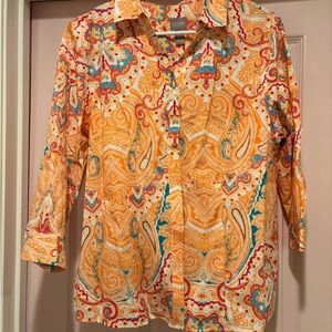 Chico's Orange and Blue Paisley Blouse